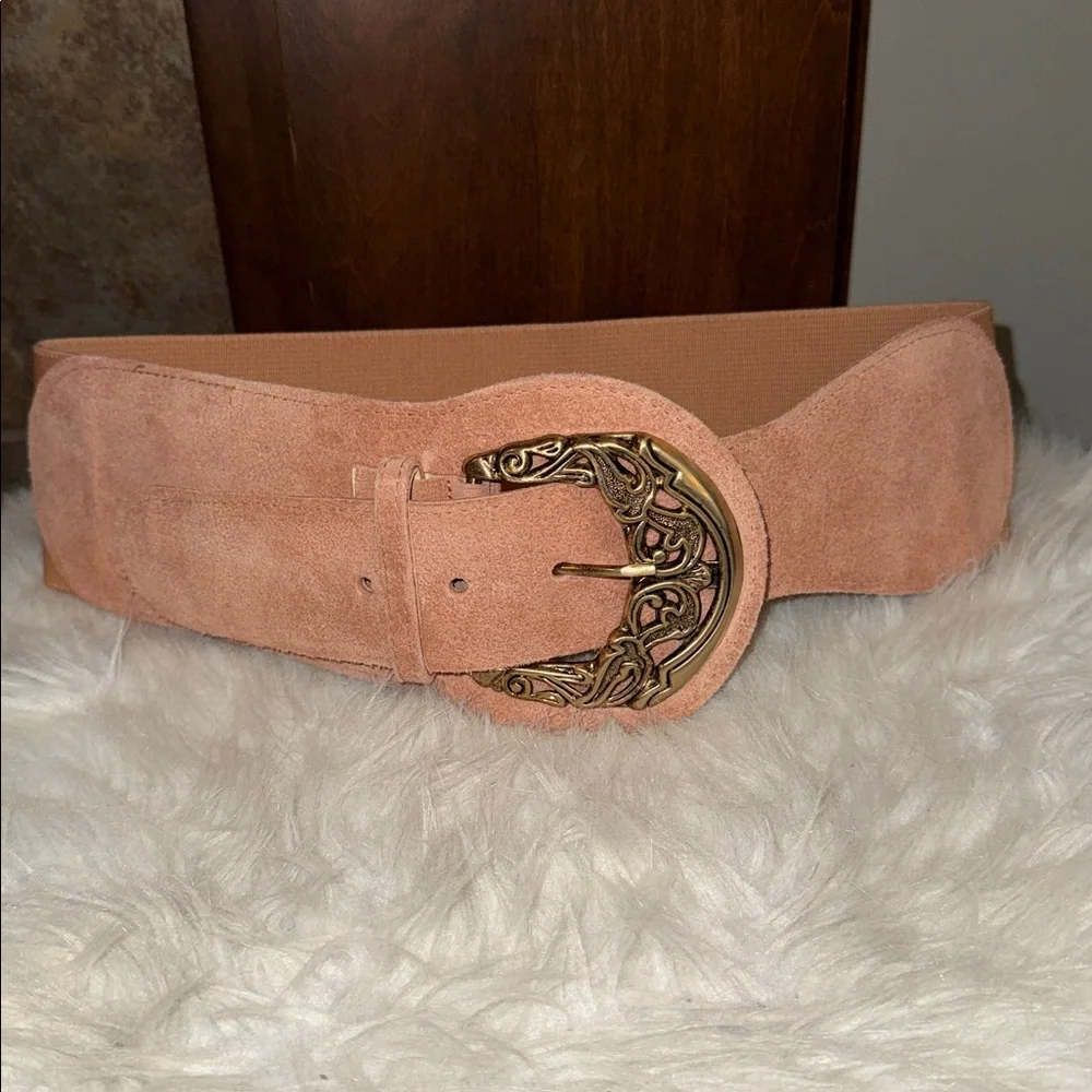 Dusty Rose vintage pink statement wide belt ornate buckle S soft girl Balletcore